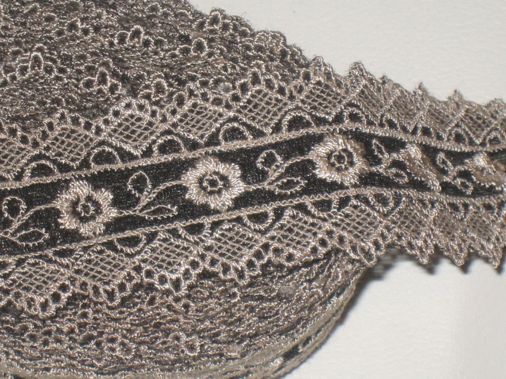 2 yards 1 3/4" width brown color w/ embroidery floral pattern poly trim