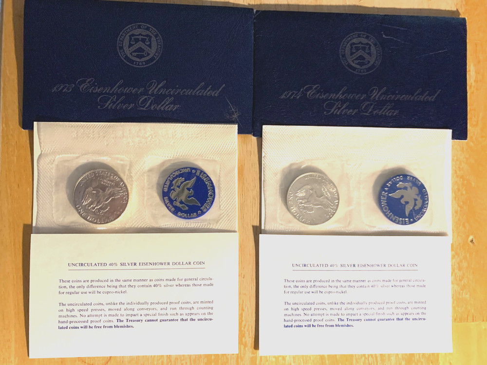 1973 & 1974 40 % Silver Uncirculated Eisenhower Blue Packs