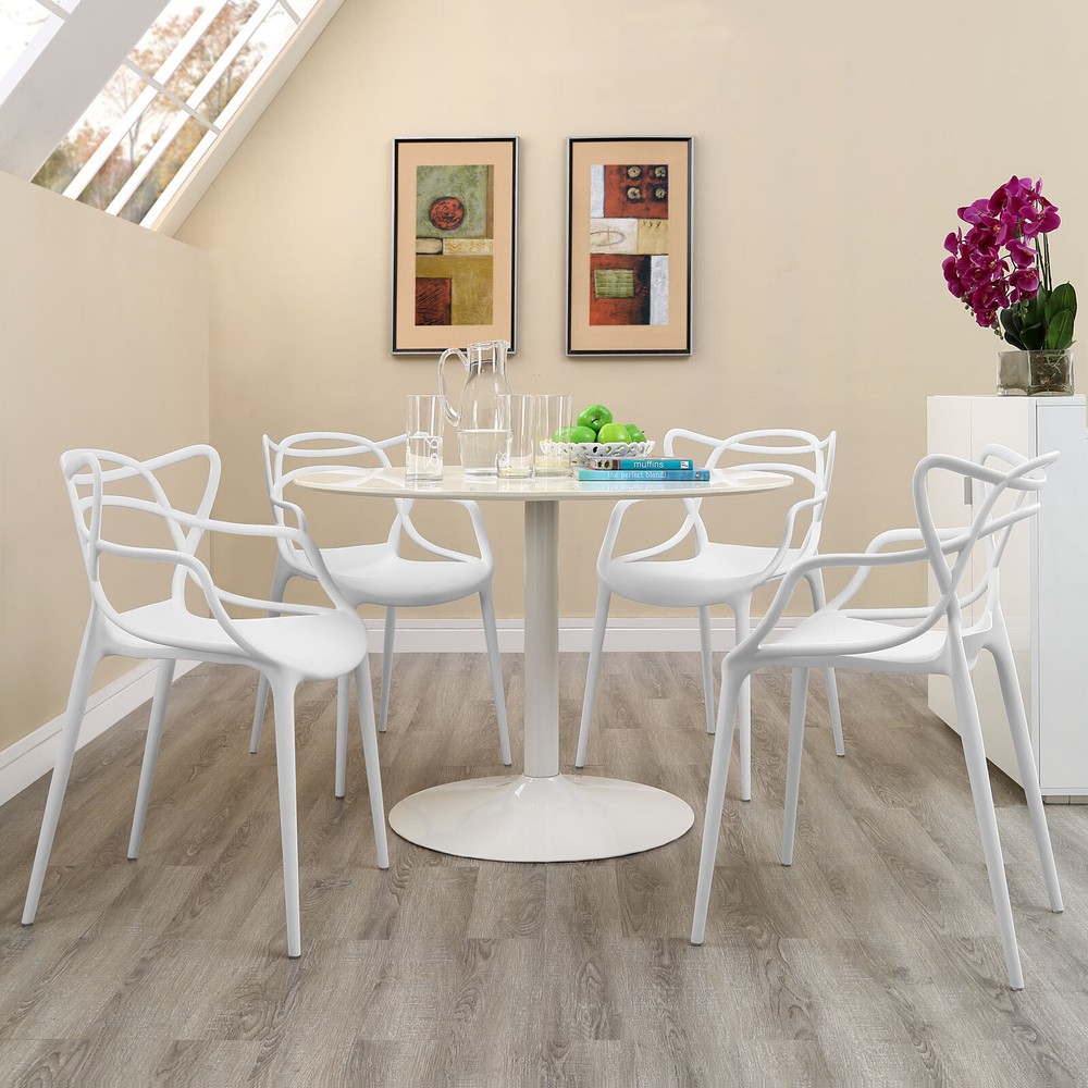 Modway Entangled Modern Molded Plastic Four Dining Armchairs in White