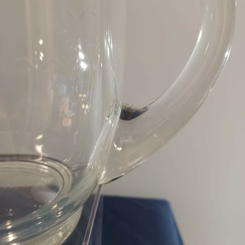Vintage Glass Pitcher Handblown Open Ended Handle Etched Seagulls