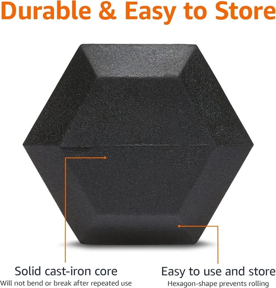 Amazon Basics Rubber Hex Dumbbell Hand Weight 25 Pounds, Black