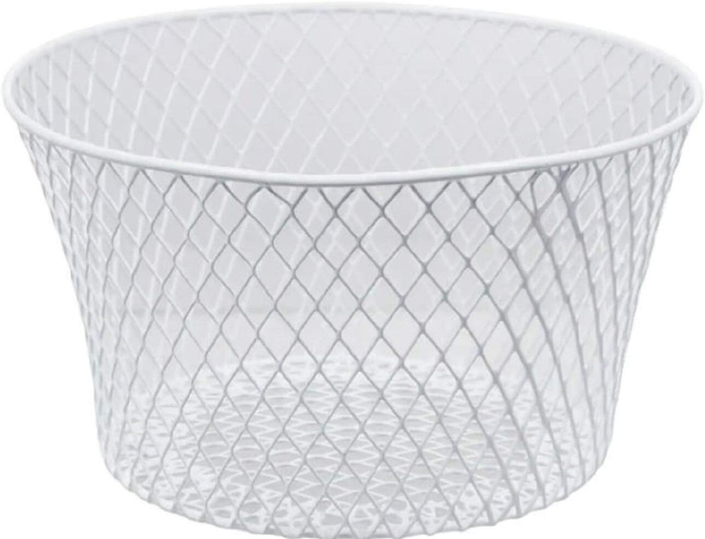 (4) White Small Metal Rectangular Oval & round Wire Baskets Handles