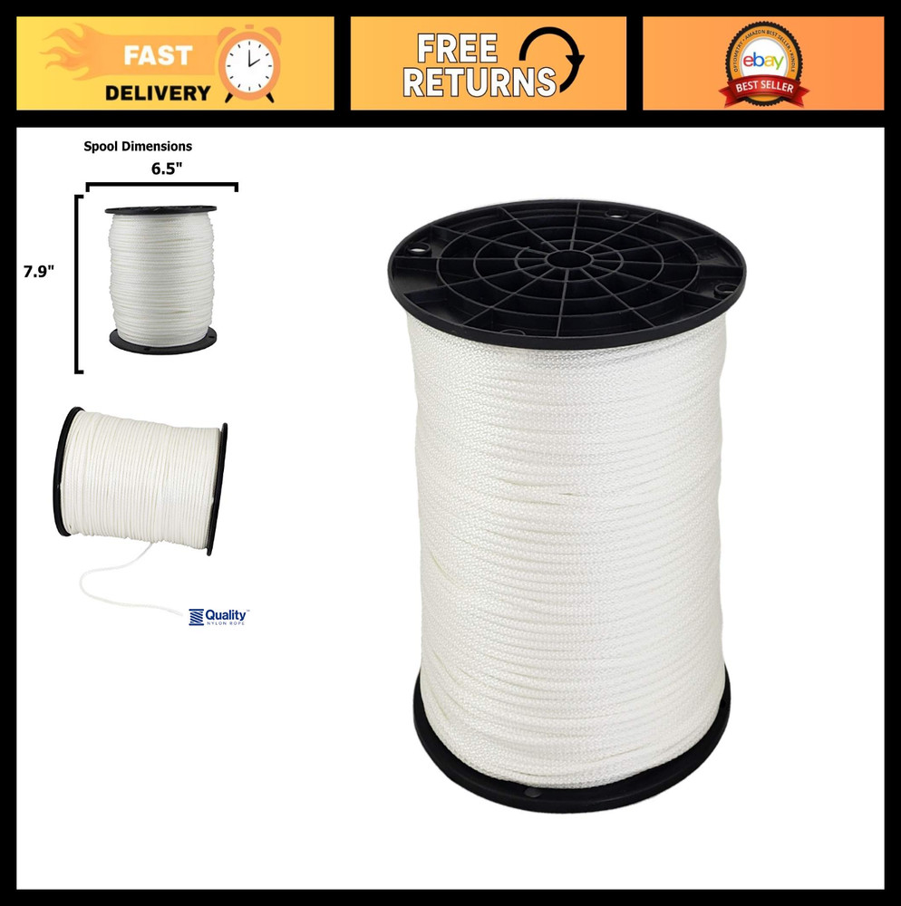 1/8" Low-Stretch Solid Braid Polyester Cord 1000ft - Heavy-Duty Industrial Rope