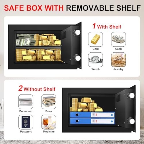 Fireproof Waterproof Safe Box for Home, Digital Security with Combo Lock & Shelf