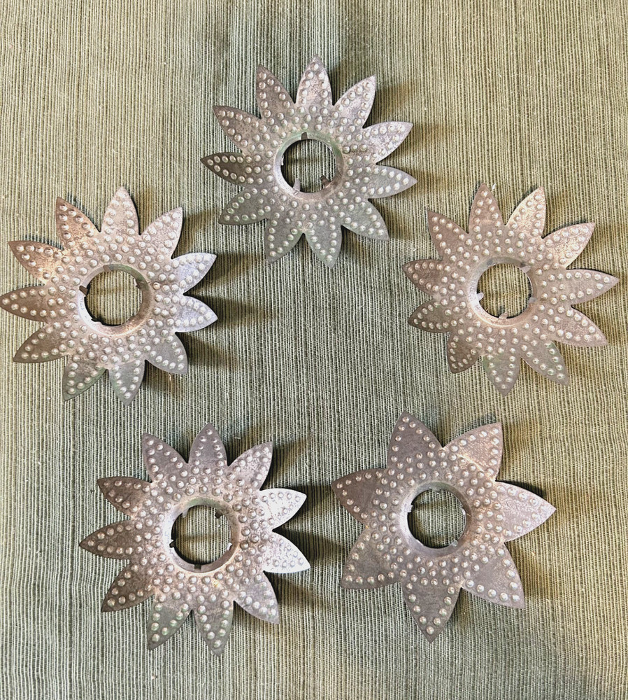5 Vintage Christmas Silver Tin Flower Design String light Reflectors Covers