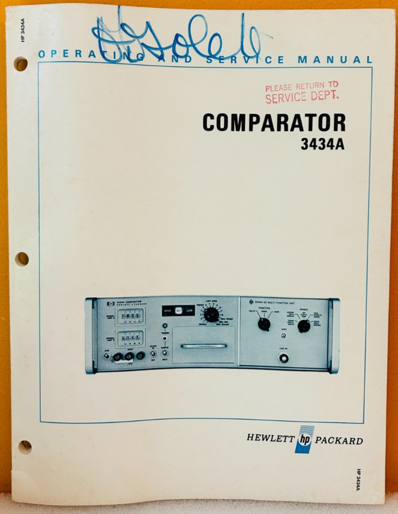 HP 03434-90001 1969 Model 3434A Comparator Operating & Service Manual.
