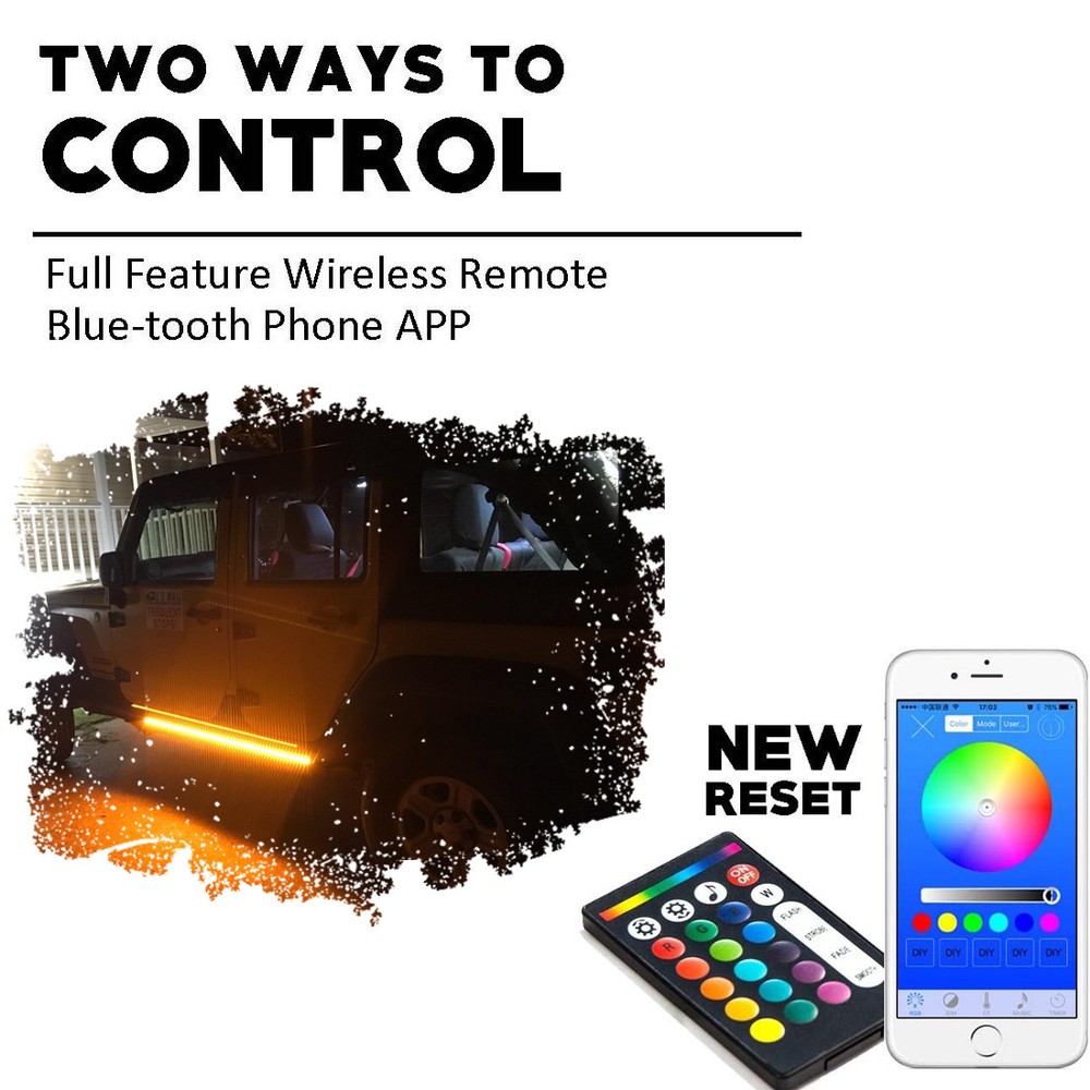 Multi-Color LED Running Board Side Step Light Strips Kit /Music Active + Remote