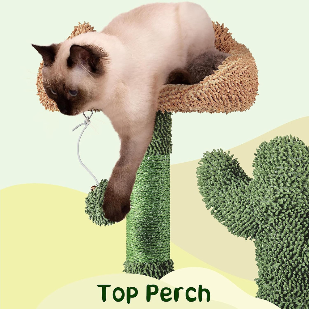 Cactus Cat Tree Tower - 53.5" Multi-Level Playhouse with Scratching Post & Perch