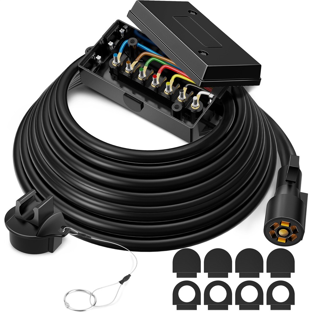 MICTUNING 8ft/16ft Trailer Cord, 7-Way Plug Inline Junction Box Wiring Harness