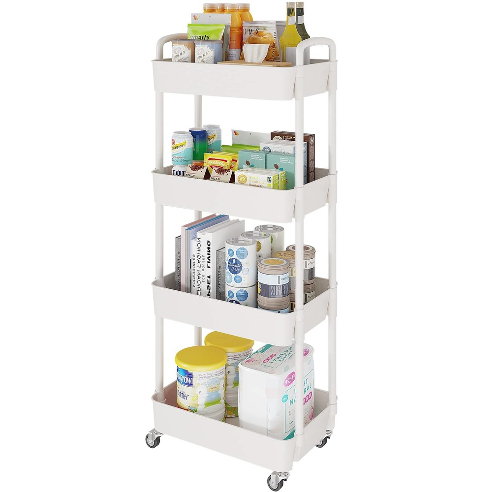 4-Tier Storage Carts,Multifunction Utility Rolling Cart Kitchen Storage Organ...