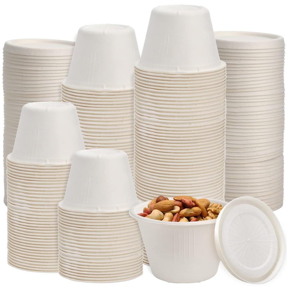 100 Pack Disposable Cups with Lids, 4.5Oz Bagasse Compostable Ice Cream Cup, ...