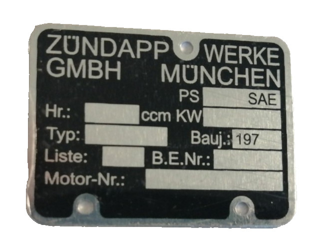 Nameplate engine Zündapp model 197