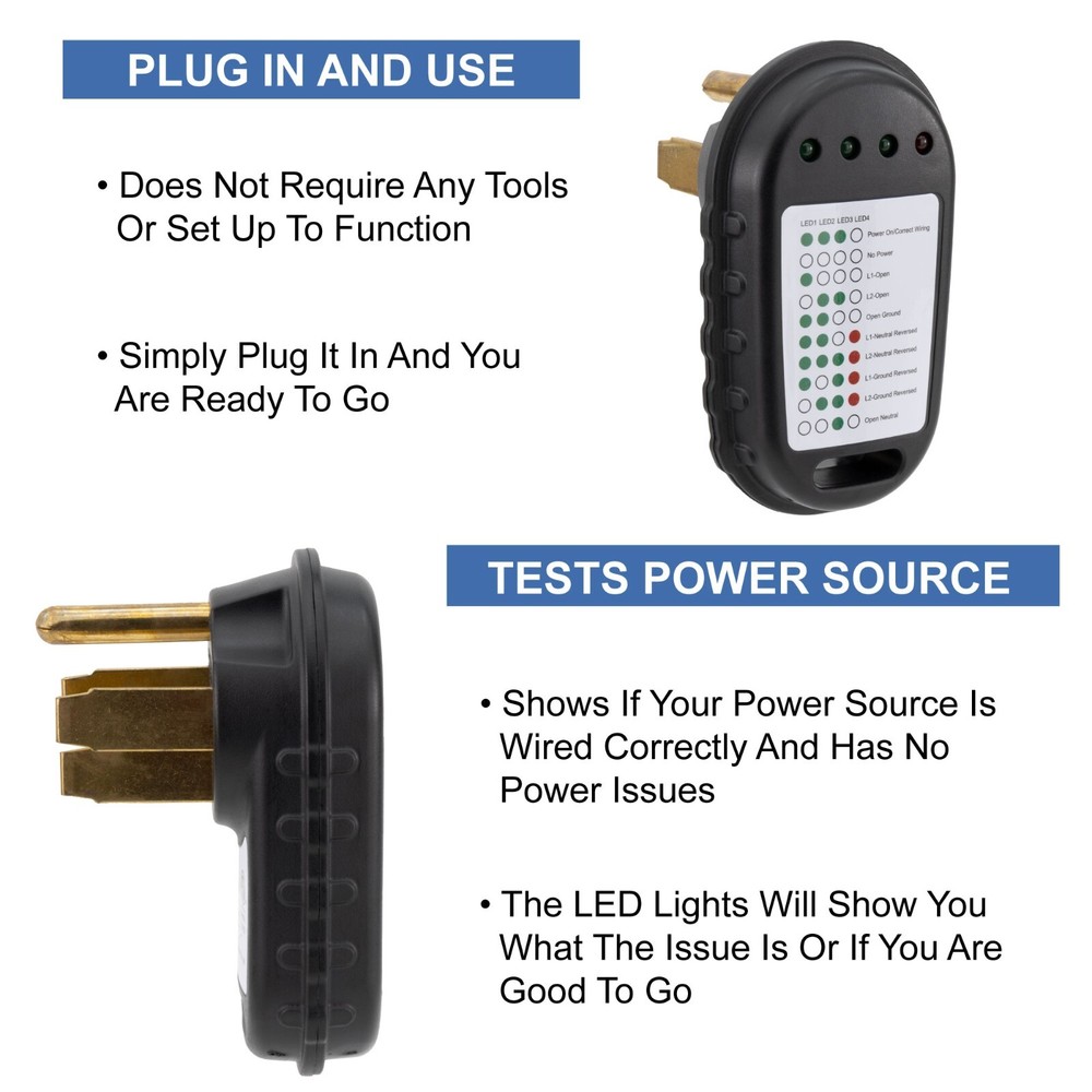 RecPro RV Circuit Analyzer Tester Plug with LED Indicator Lights