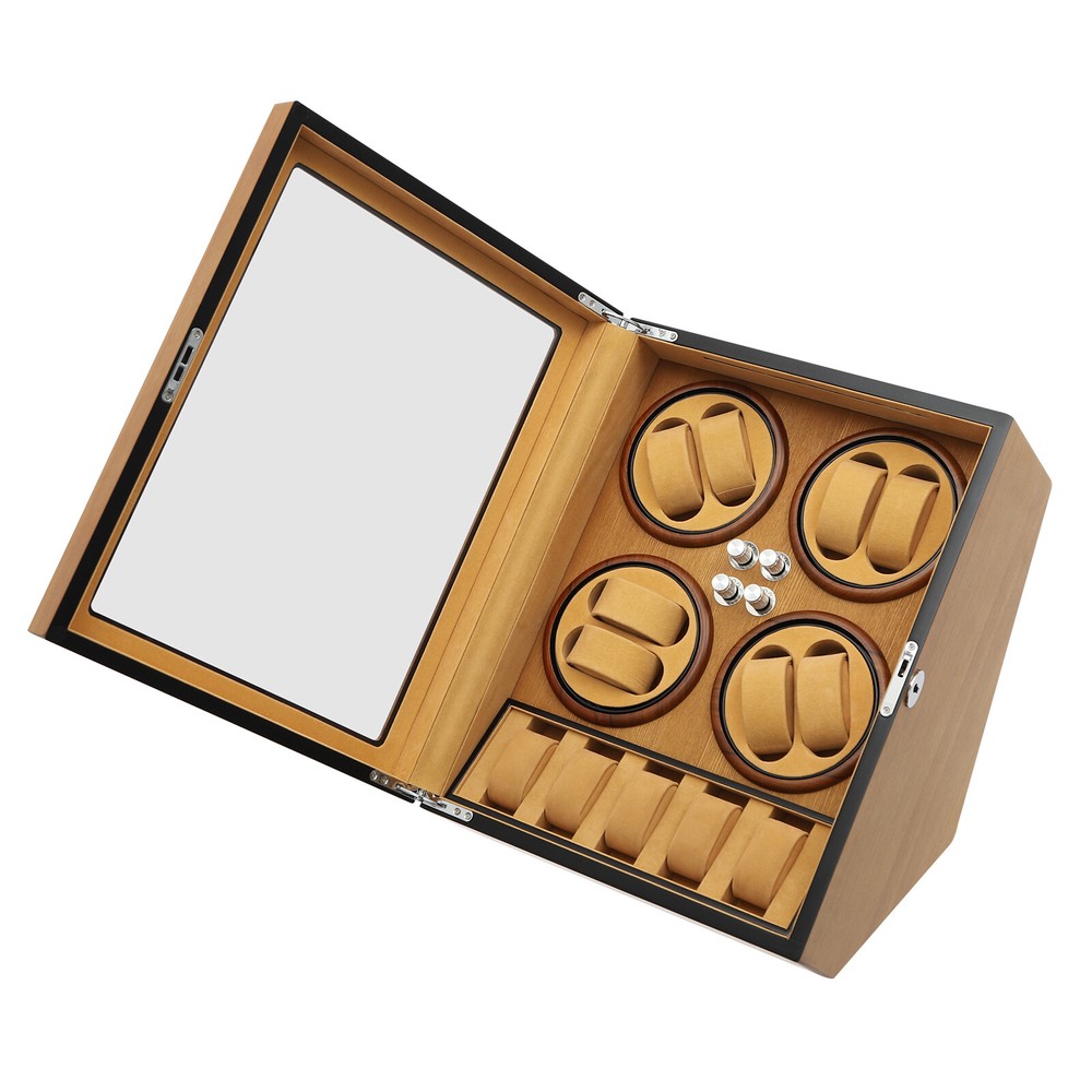 8+5 Pine Automatic Watch Winder Box With LED Light Storage Case 4 Winding Modes