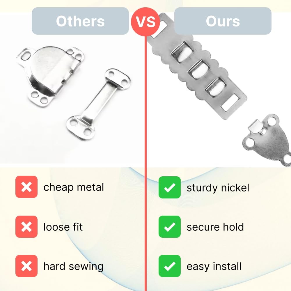 Adjustable Nickel Hook & Eyes Sewing Hooks and Closure - 3 Small, Silver