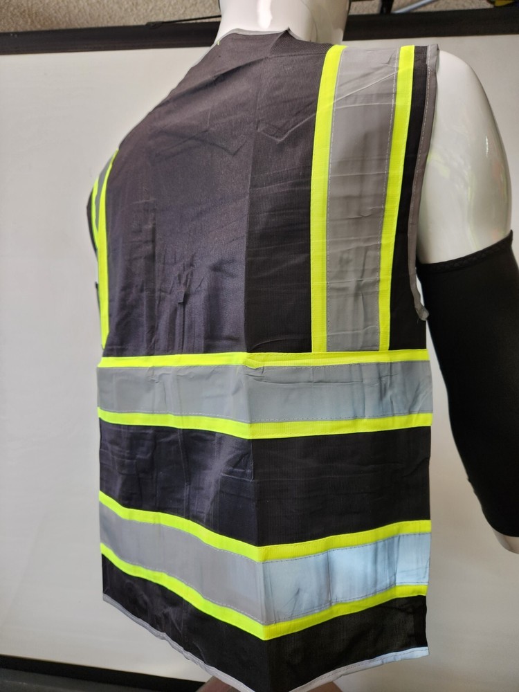 Hi Visibility Reflective Black Safety Vest /Solid knit Fabric front and back