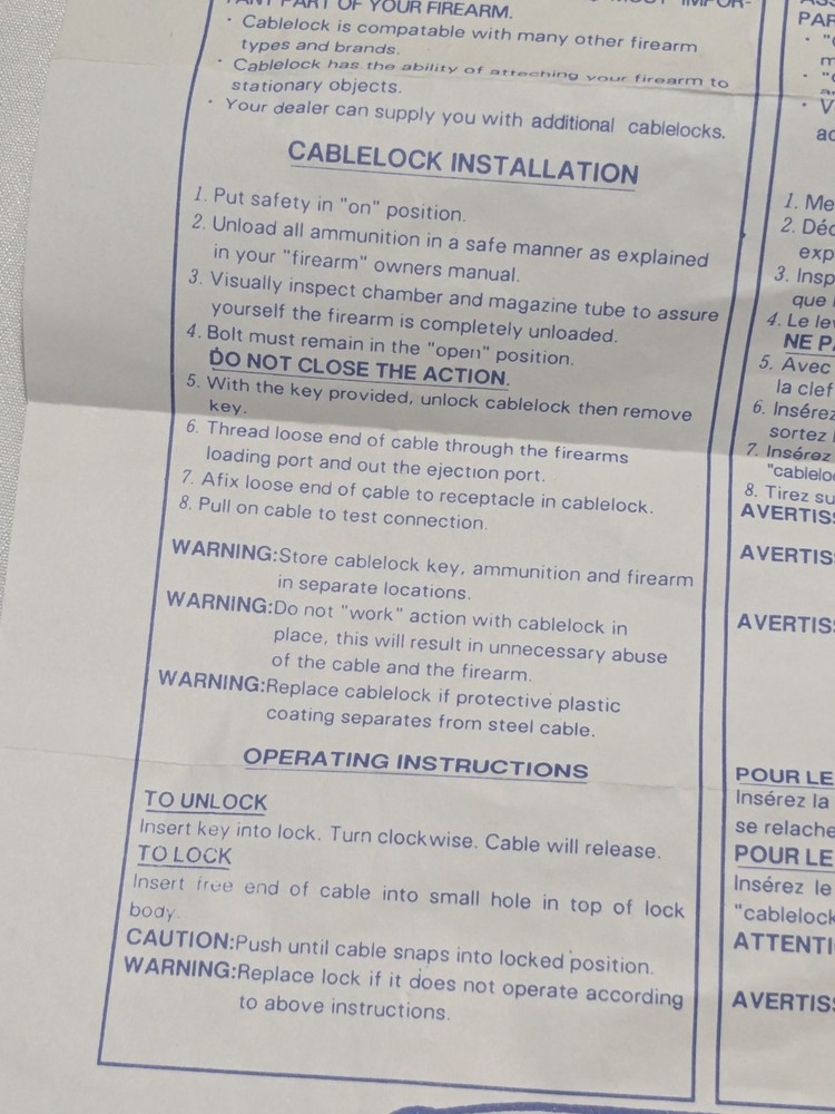 Cable Gun Firearm Lock Blue Instructions 2 Keys