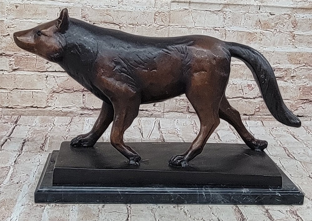 Classic Bronze Wolf Sculpture by Moigniez Handcrafted Modern Artwork
