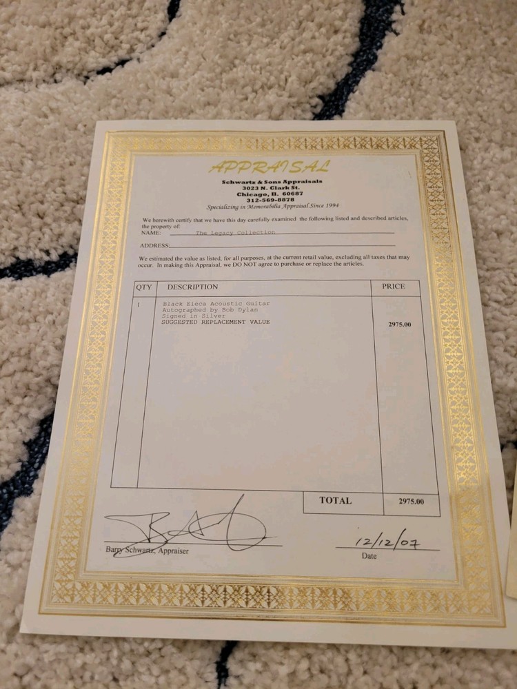 Bob Dylan Autographed Black Eleca Autistic Guitar Signed Authenticated