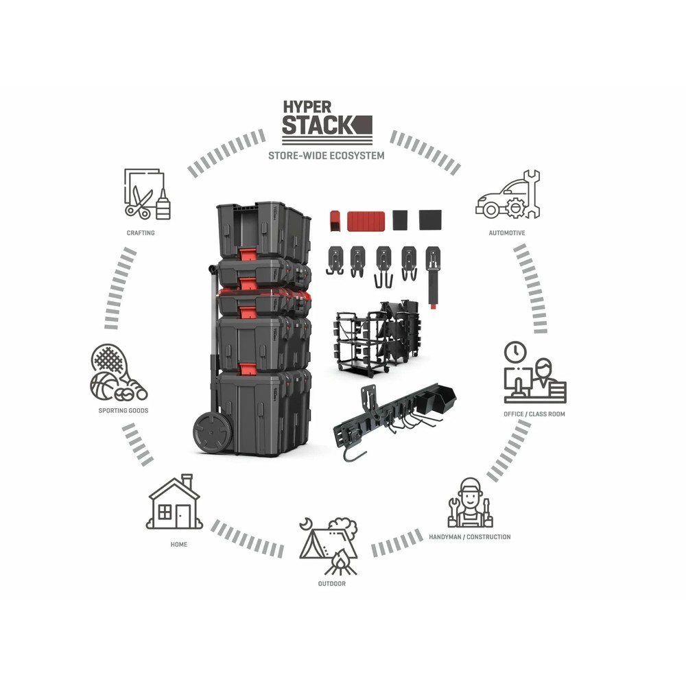 Hyper Tough Hyper Stack Tool Box, 3 Drawer Storage, Modular, Gray