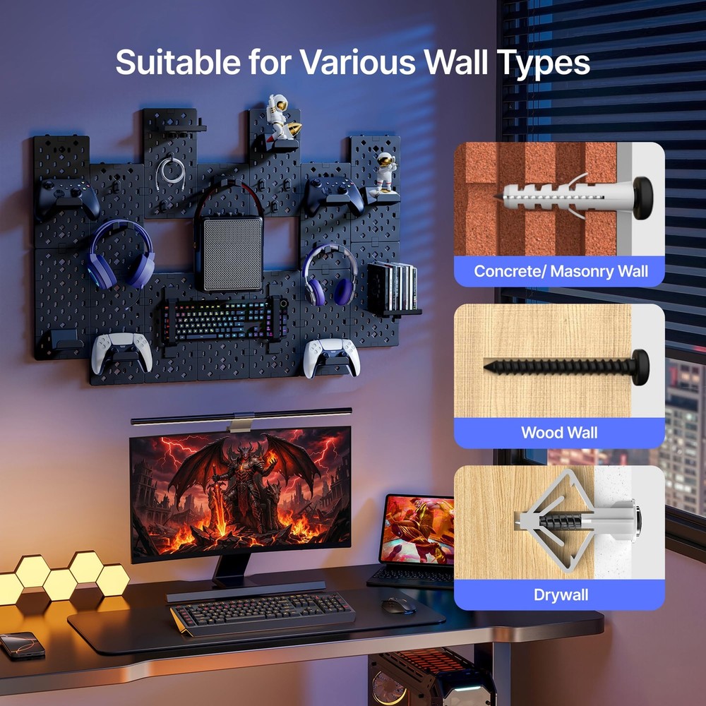 PEGZONE Controller and Headphone Holder Wall Mount, Modular 14 PCS, Black