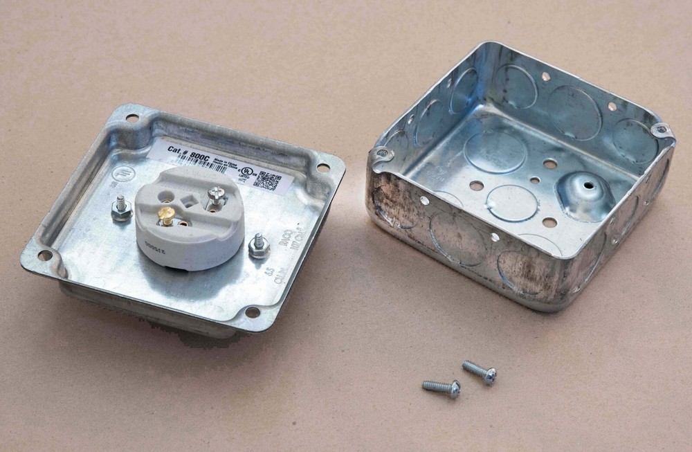 4" Square Electrical Conduit Junction Box with Lamp Holder Socket. Grid light.