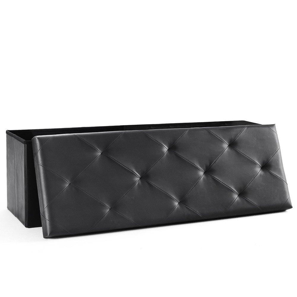 Foldable Storage Ottoman Bench, 30/43in, Black/Brown