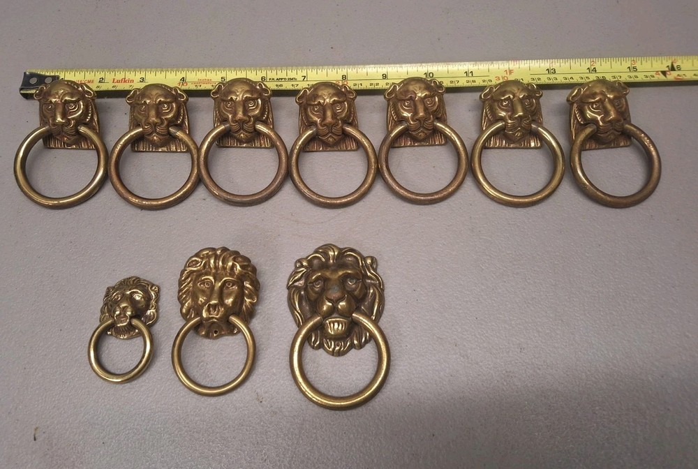 Vintage 9 Lion Head 1 Gorilla Solid Brass Pulls Cabinet Ornate NOS Please Read