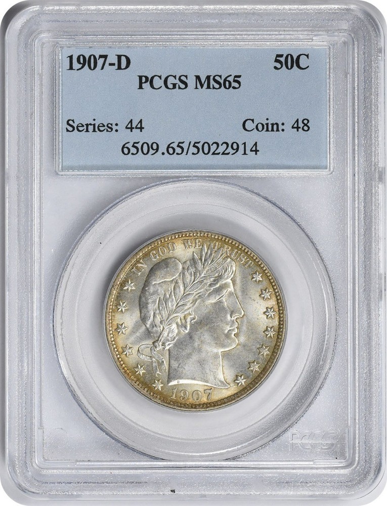 1907-D Barber Silver Half Dollar MS65 PCGS