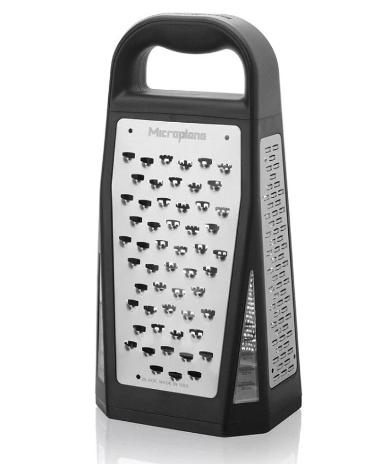 Microplane Elite Five Blade Four Sided Box Grater with Measuring Cup - Black