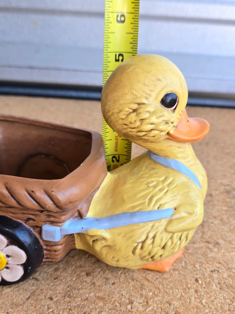 Vintage Ceramic Easter Spring Duck Duckling Cart Wagon Planter Vase Spring 5.5"