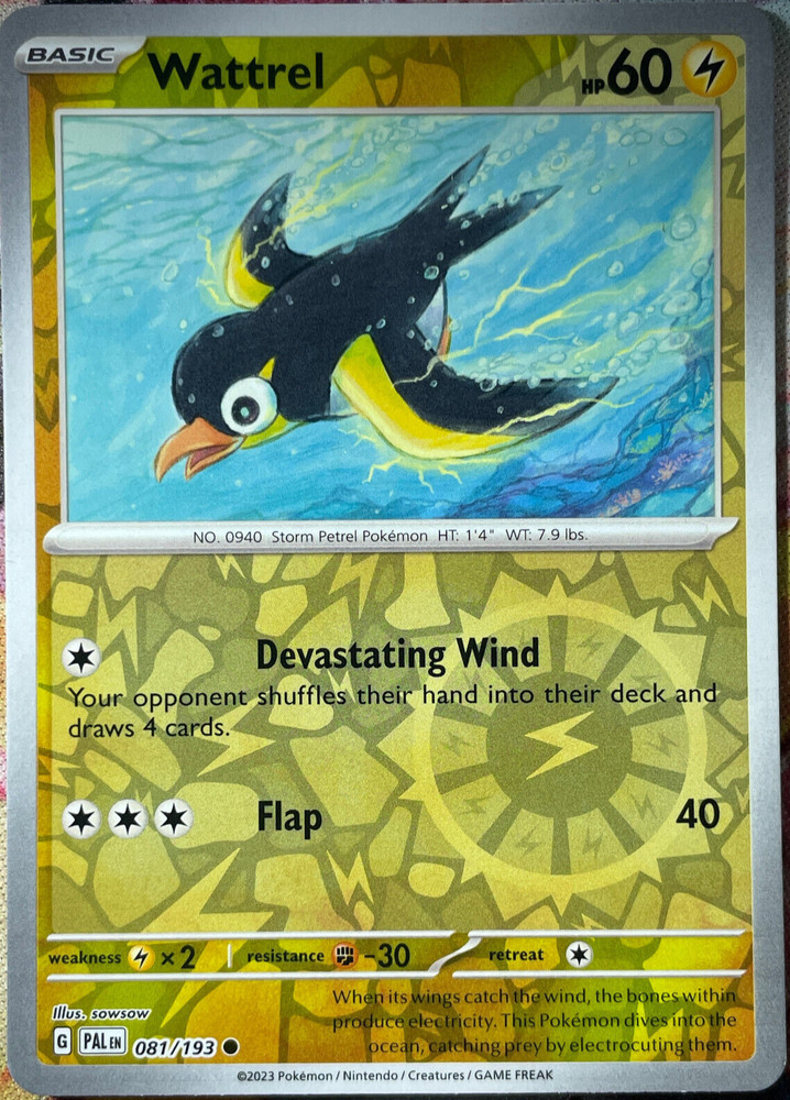 Pokemon -  Wattrel - 081/193 - Reverse Holo - Paldea Evolved - NM/M