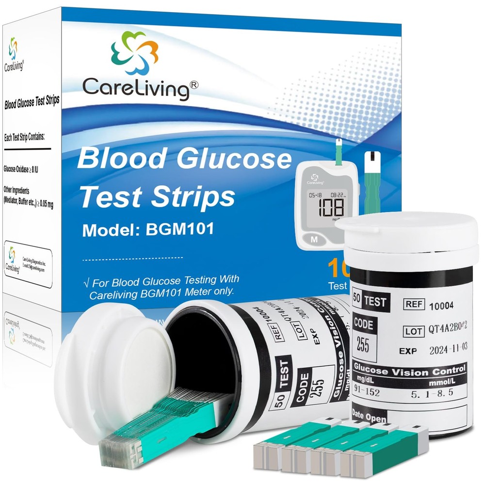 BGM101 Blood Glucose Test Strips, for Diabete Sugar Testing, 100 Count