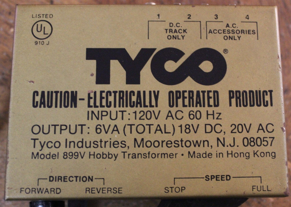 TYCO Model Train HO Scale 899V Hobby Transformer Power Pack 18V Tested Working
