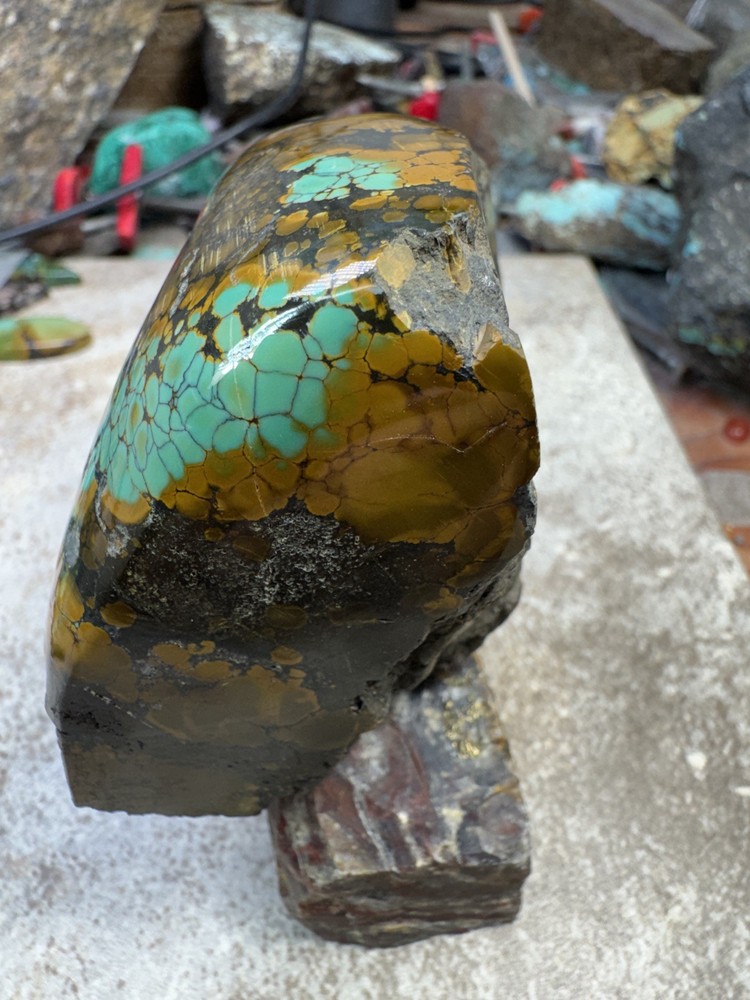 Hubei turquoise stabilized great multi color polychrome solid spiderweb nugget