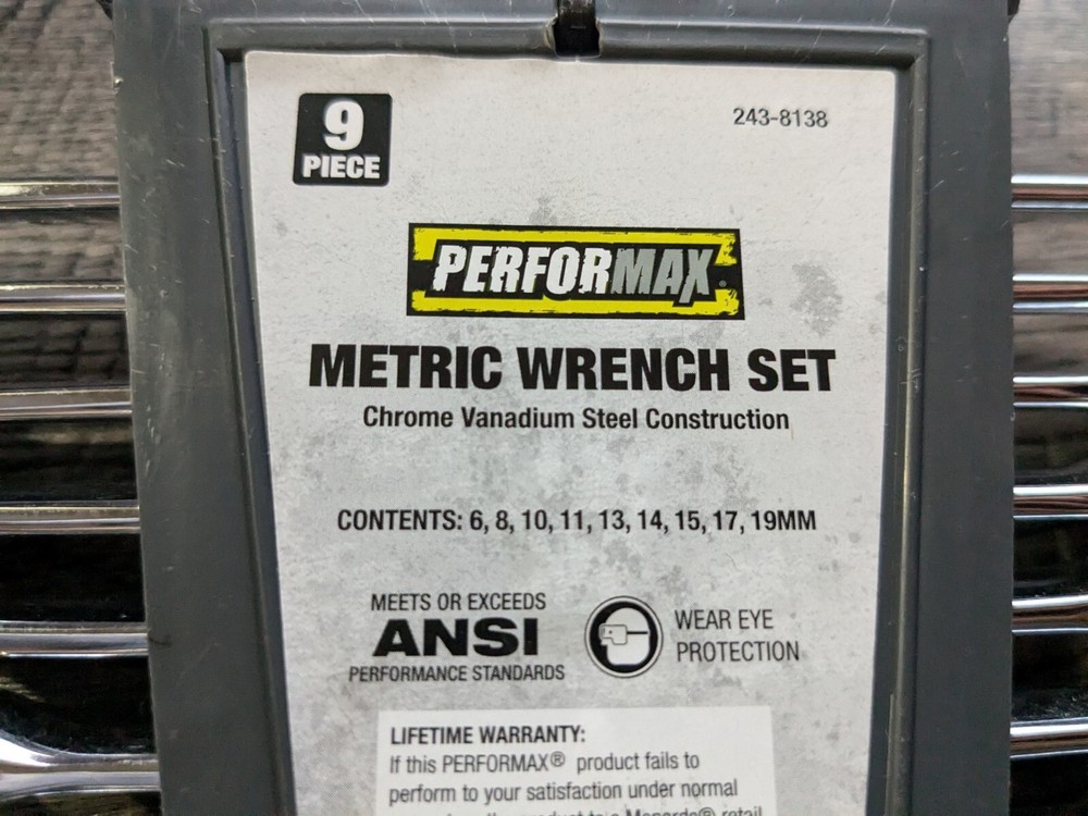 PERFORMAX 9PC Metric Combination Chrome Wrench Set
