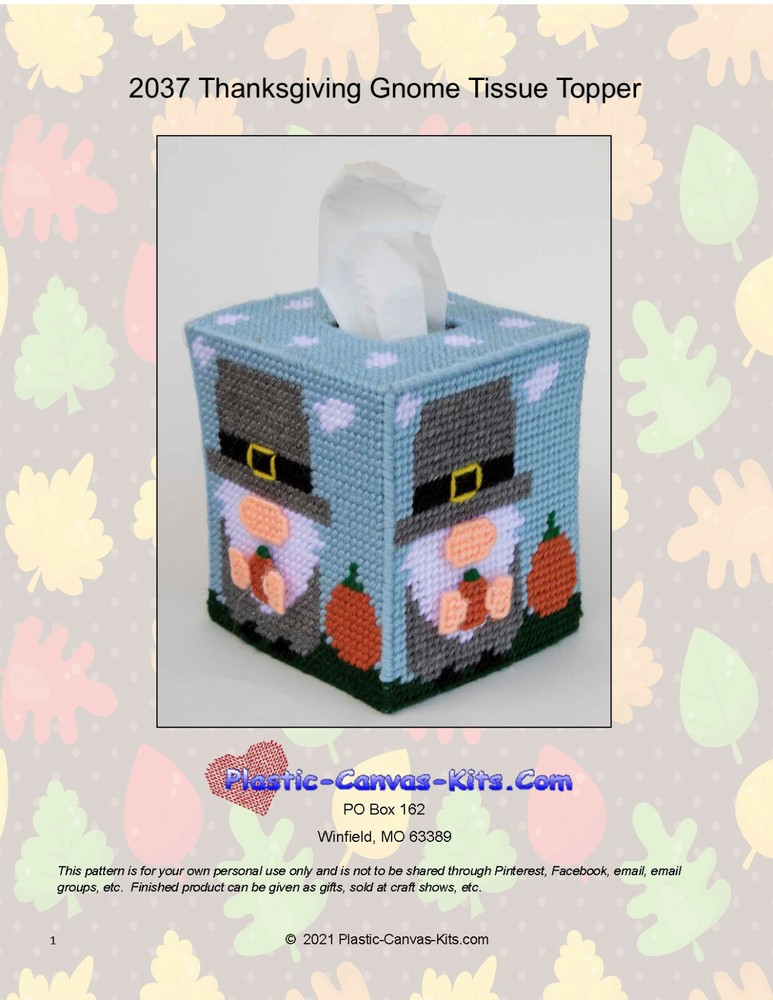 Thanksgiving Gnome Tissue Topper-Plastic Canvas Pattern or Kit