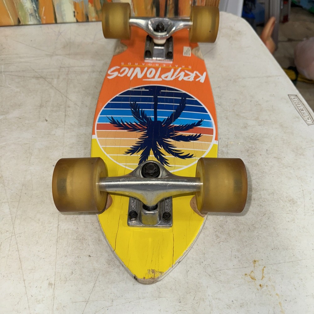 Kryptonics Mini Fat 23” Skateboard Orange Yellow Palm Tree