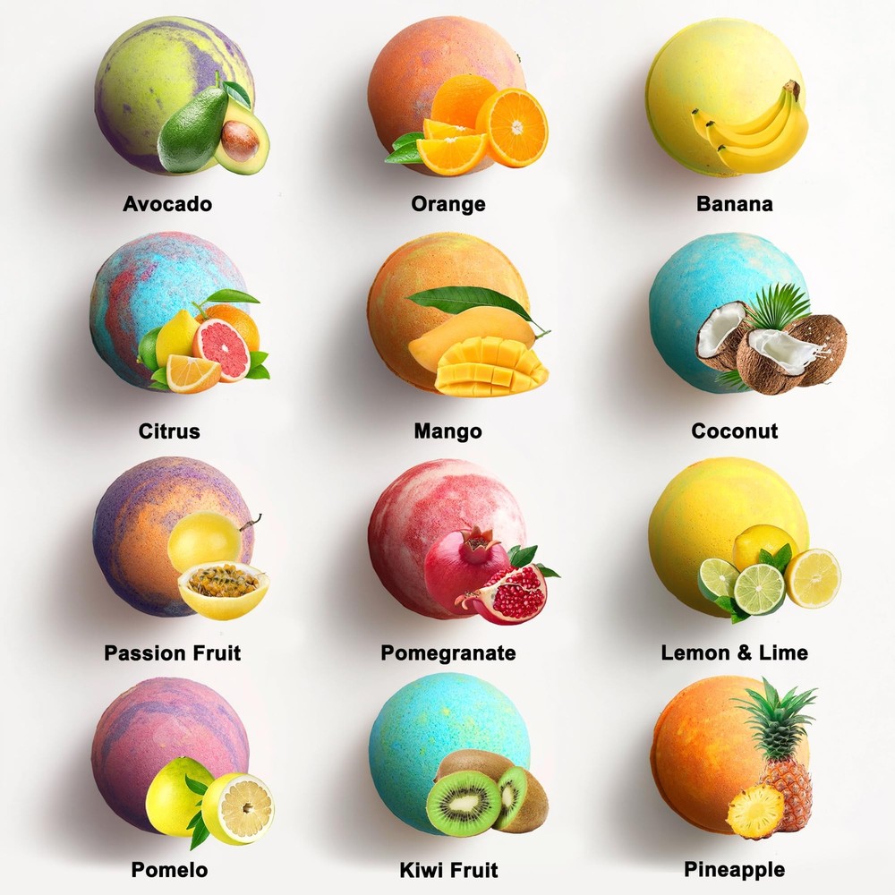 Tropical Fruit Bath Bombs Gift Set (Aqua Elegante) - 12 Large Bubble Bathbombs