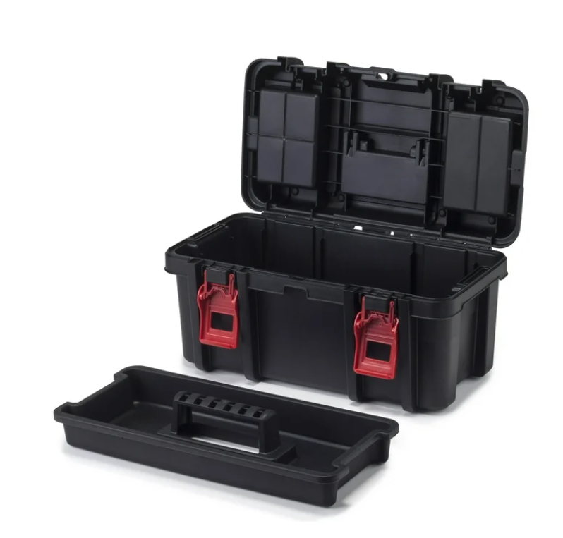 Hyper Tough 16-inch Toolbox, Plastic Tool and Hardware Storage, Black