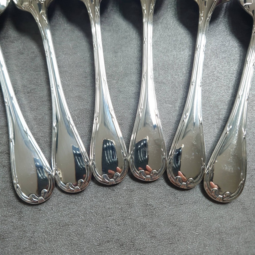 Christofle Rubans Coffee Spoon 6pcs Silverplate Flatware Excellent