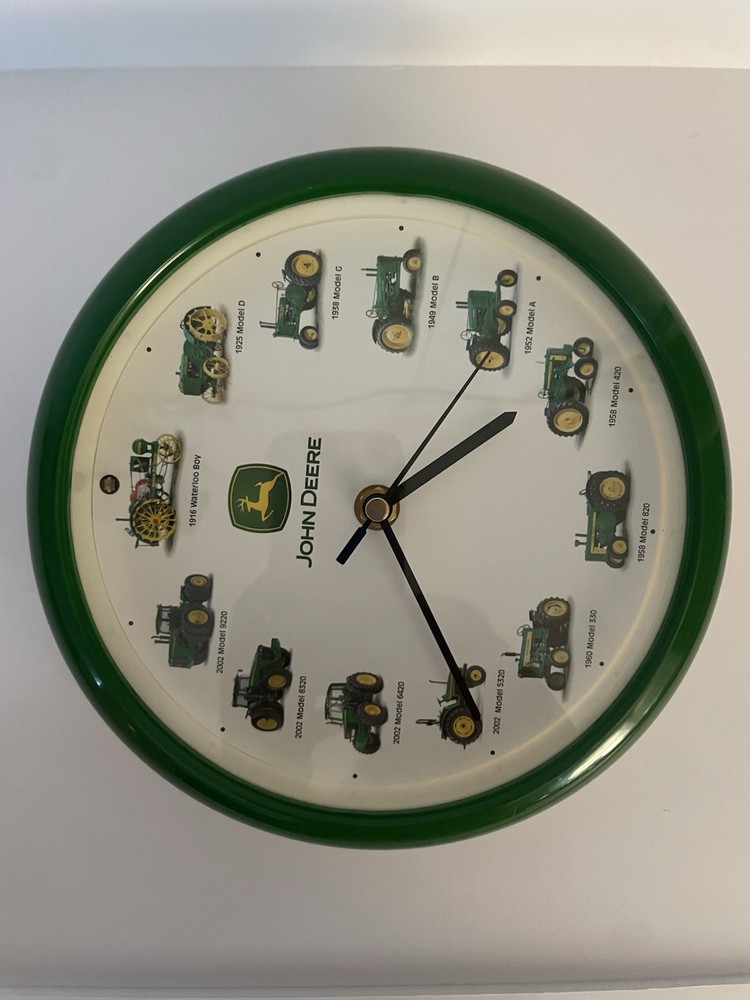 John Deere Wall Clock Tractor Models Green Farm Decor Working Battery Operated