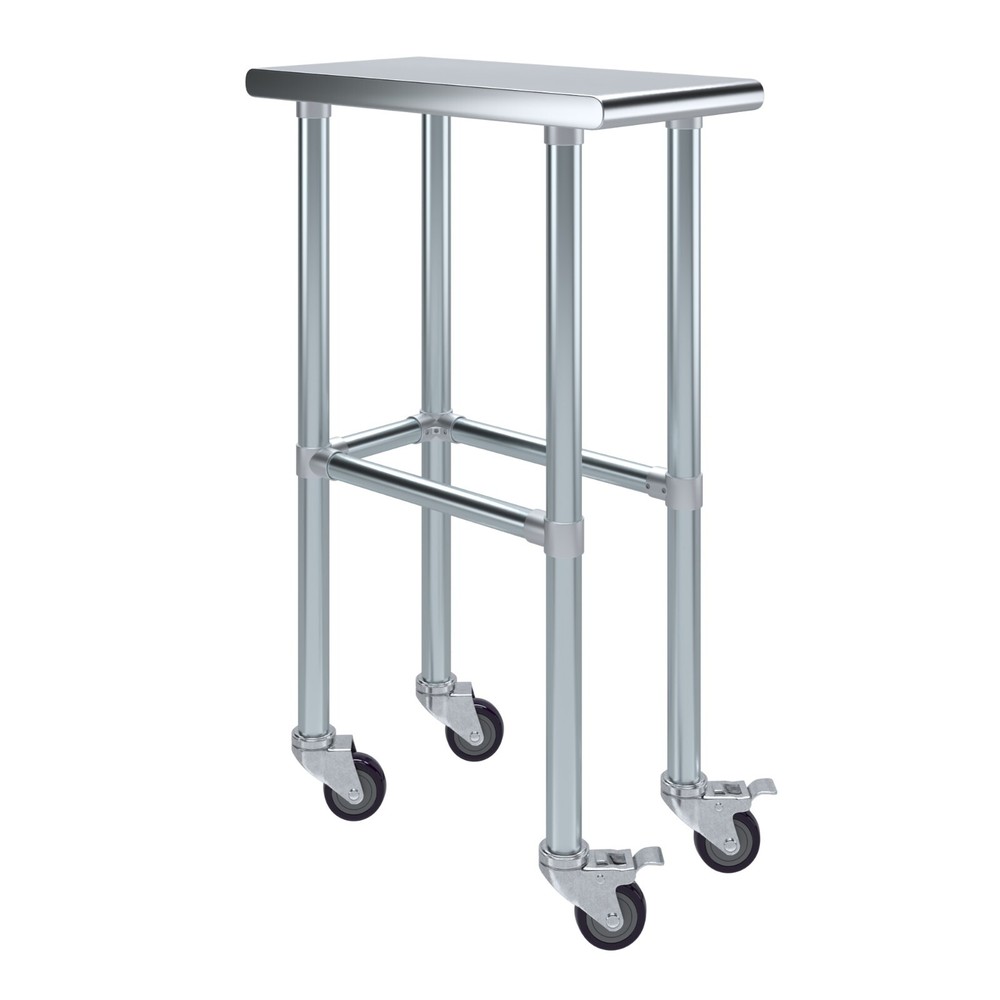 24 in. x 12 in. Stainless Steel Work Table Open Base & Wheels | Mobile Table