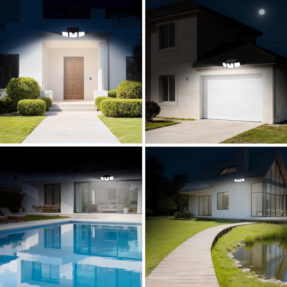 Solar Motion Sensor Lights Outdoor, 3 Heads Security Lights Solar Powered
