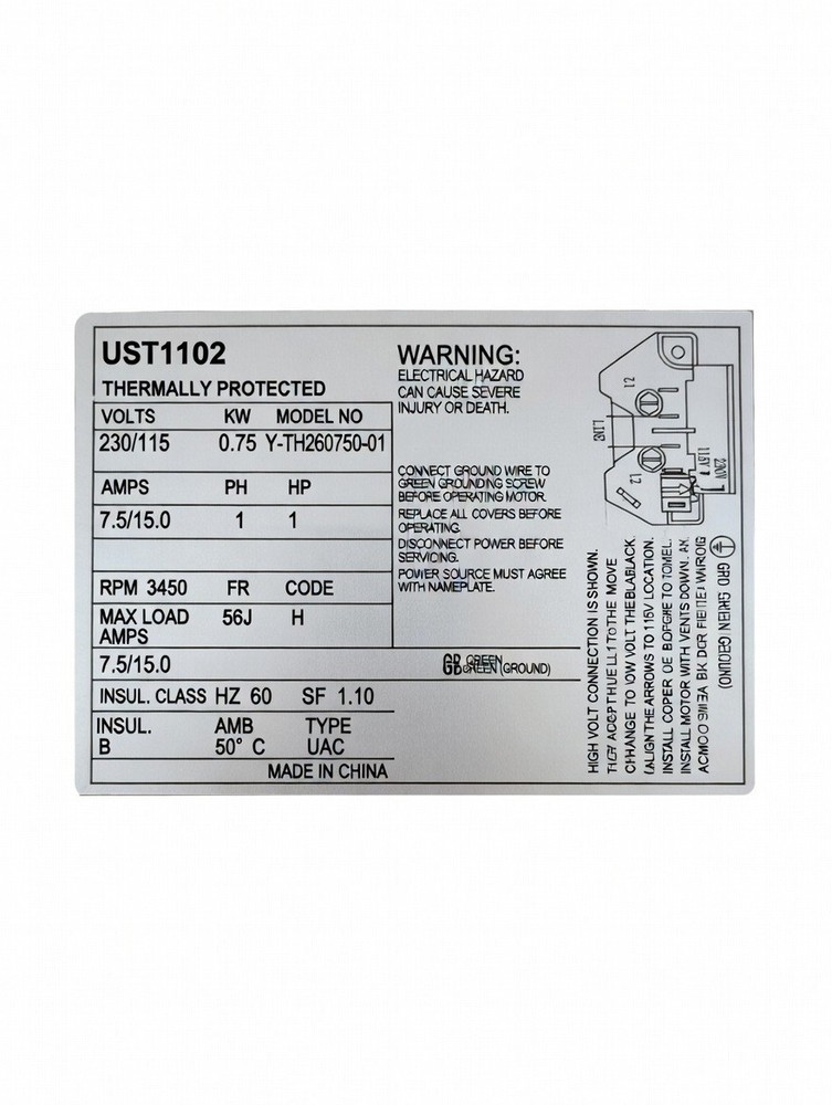 AO Smith Century UST1102 Pool, Spa Pump Motor 115-230V, 1HP, 3450 RPM, 56J Frame