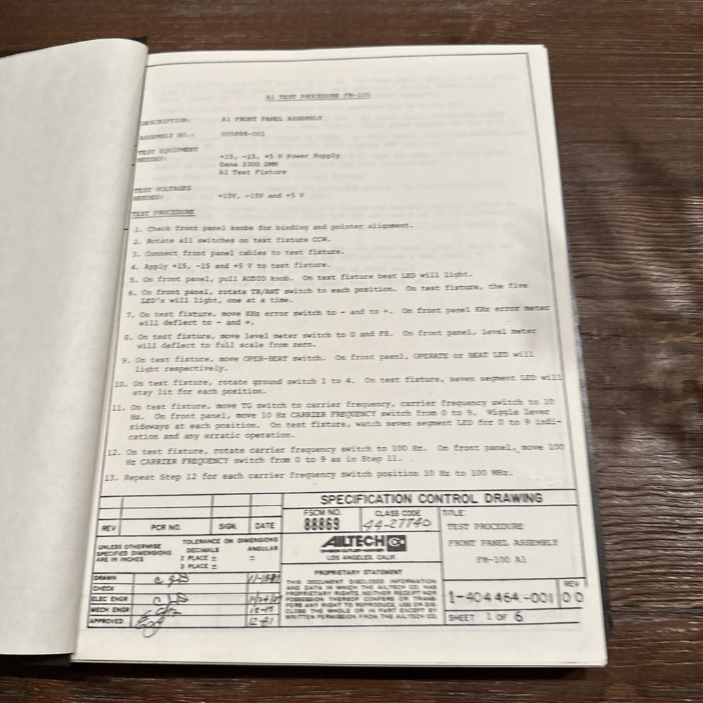 Ailtech FM-100 A1 Test Procedure Front Panel Assembly  Manual