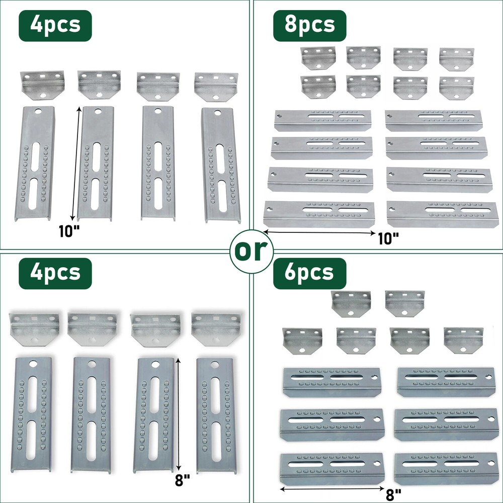 4PCS 8"/10" Swivel Top Bunk Board Brackets Boat Trailer Adjustable Bracket Kit