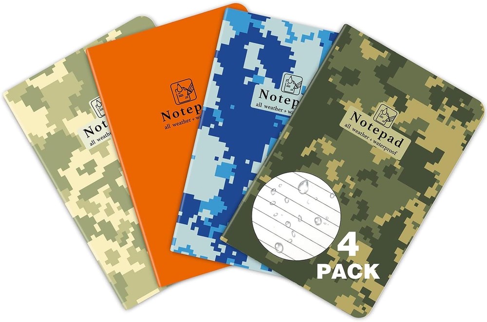 4 Pack All-Weather Memo Pocket Notebook Waterproof Notepad