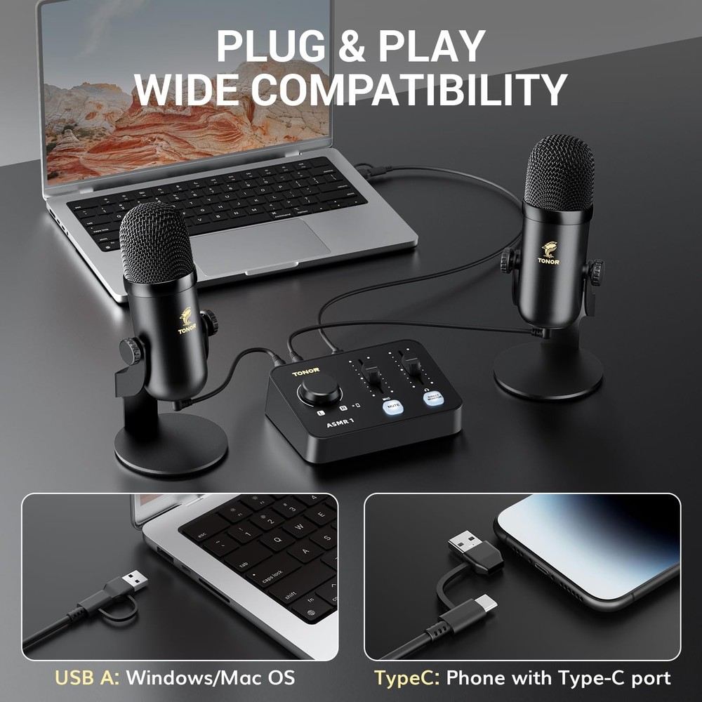 ASMR Microphone Equipment Bundle with Audio Interface, Immersive 3D Stereo Au...