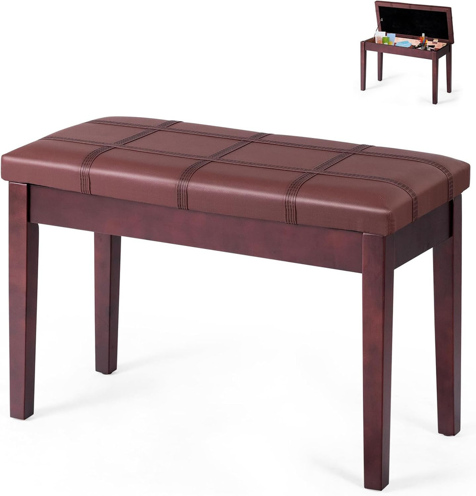 Piano Bench, Solid Wood Keyboard Bench W/Storage Compartment, Exquisite Leg & Th